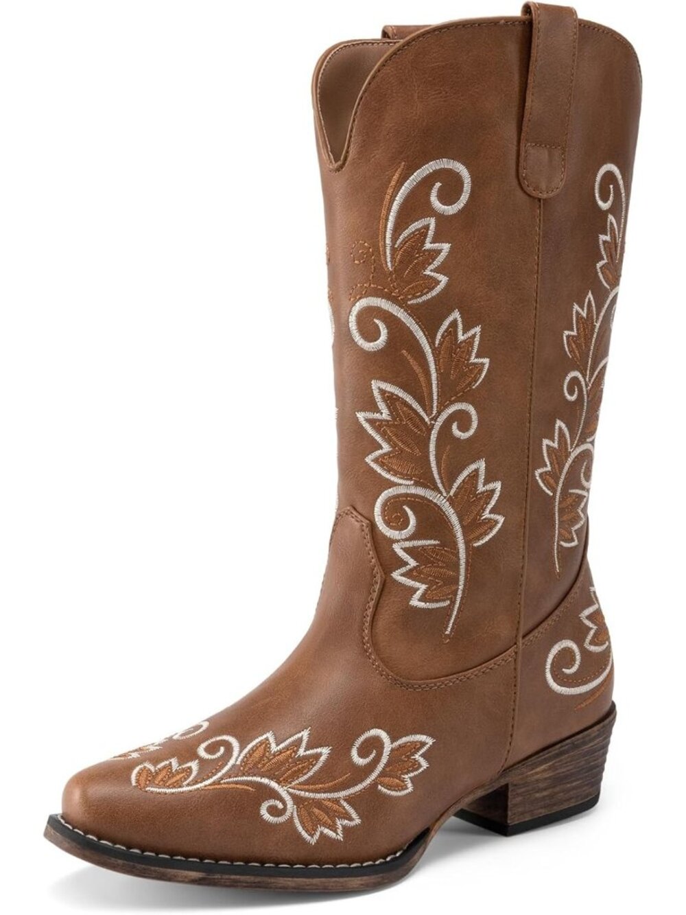 Women's Brown Faux Leather Cowboy Cowgirl Western Mid Calf Boot